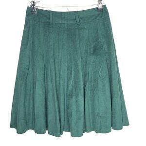Womens Forest Green A-line Knee Skirt Size S Flowy Fall Winter Suede Like Fabric